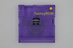 TeensyROM cartridge case in purple, top view showing transparency