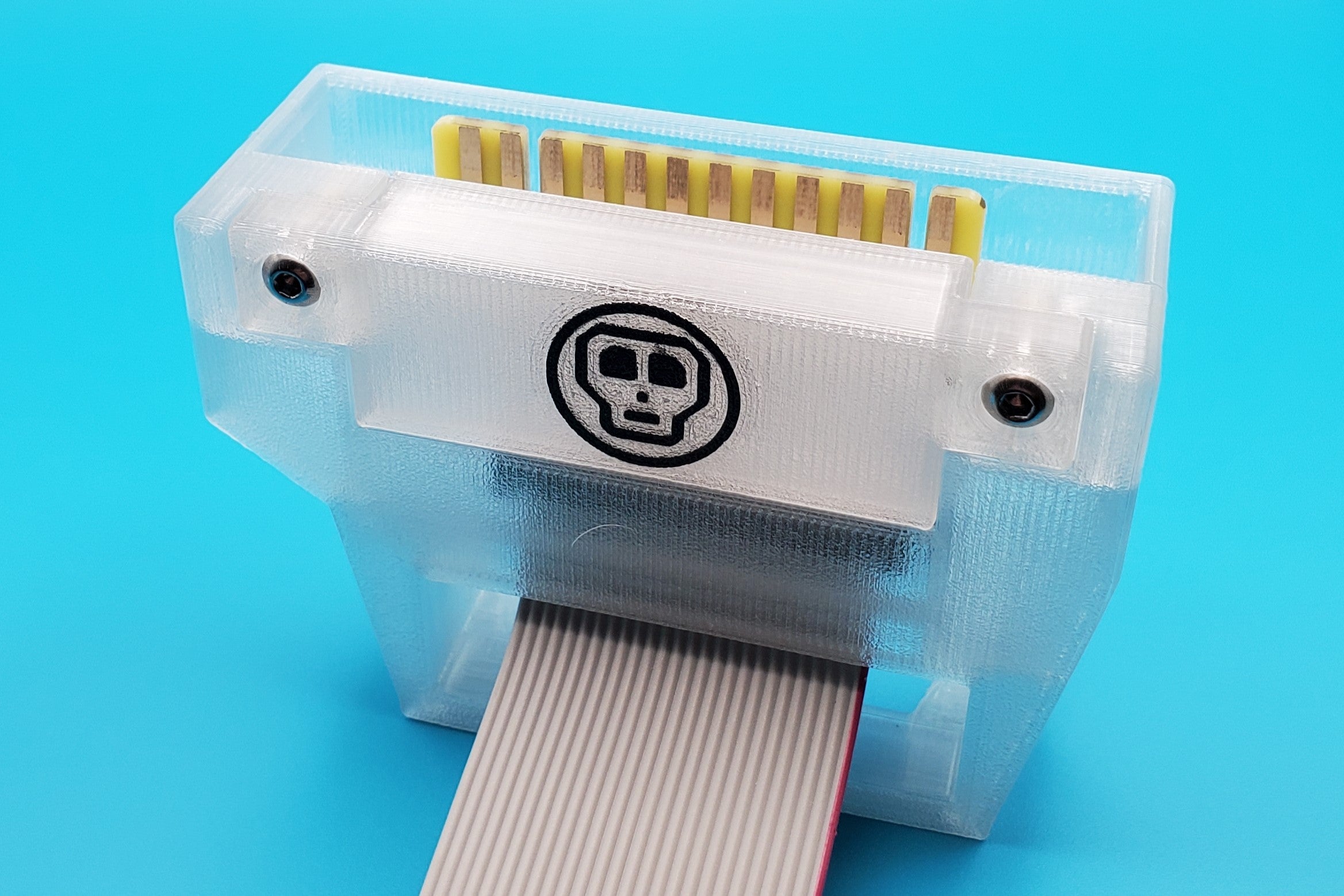 Vertical user port mount with adapter and cable installed, in clear